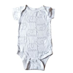White Baby Gerber Onesie With Gray Elephant Print. 3-6 mo. B0024